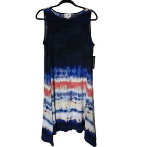 Donna Morgan Womens Midi Tie-Dye Sleeveless Dress Handkerchief Hem Size 8